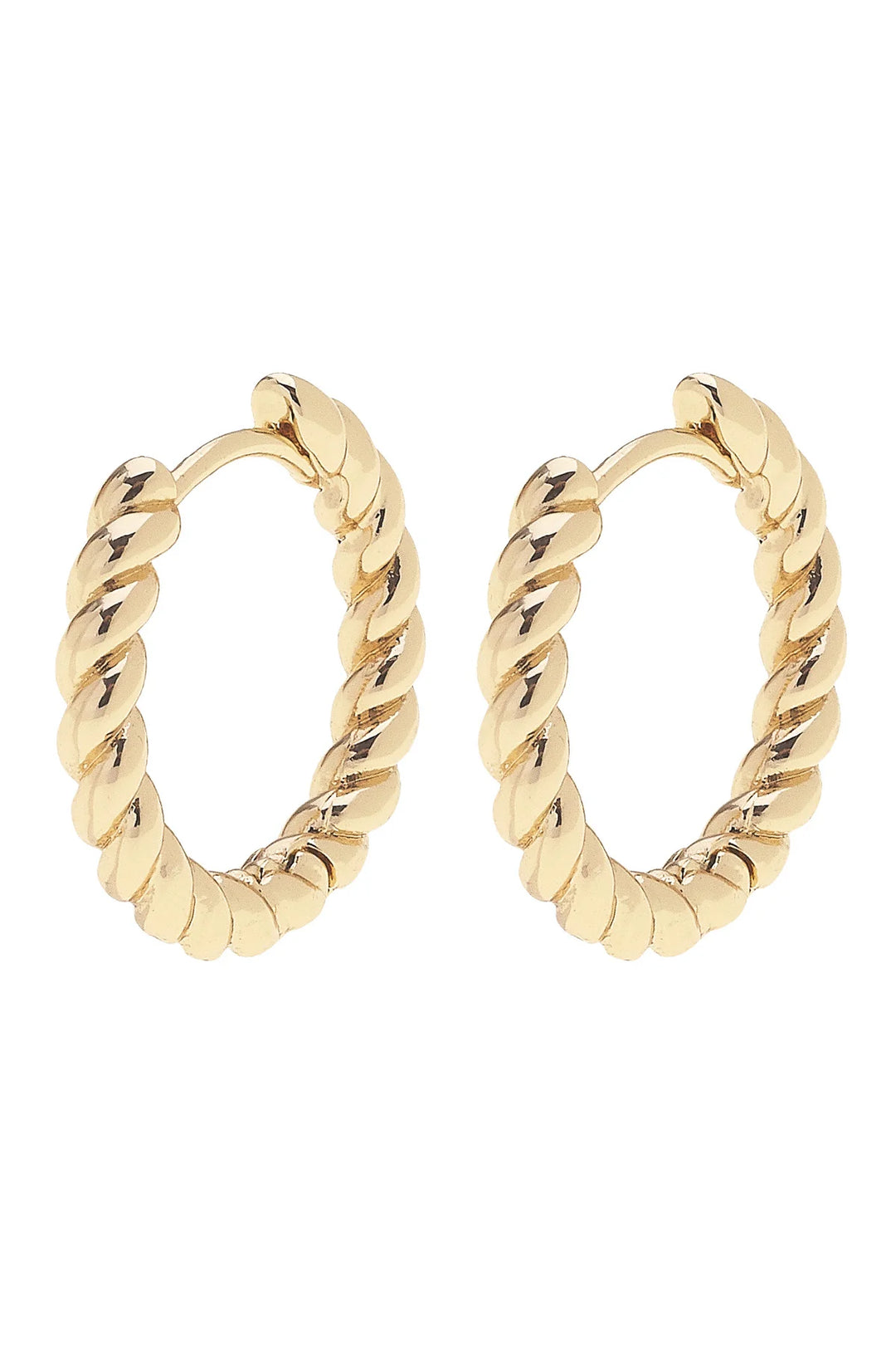 Amber Twisted Huggie Hoop Earrings in Shiny Gold