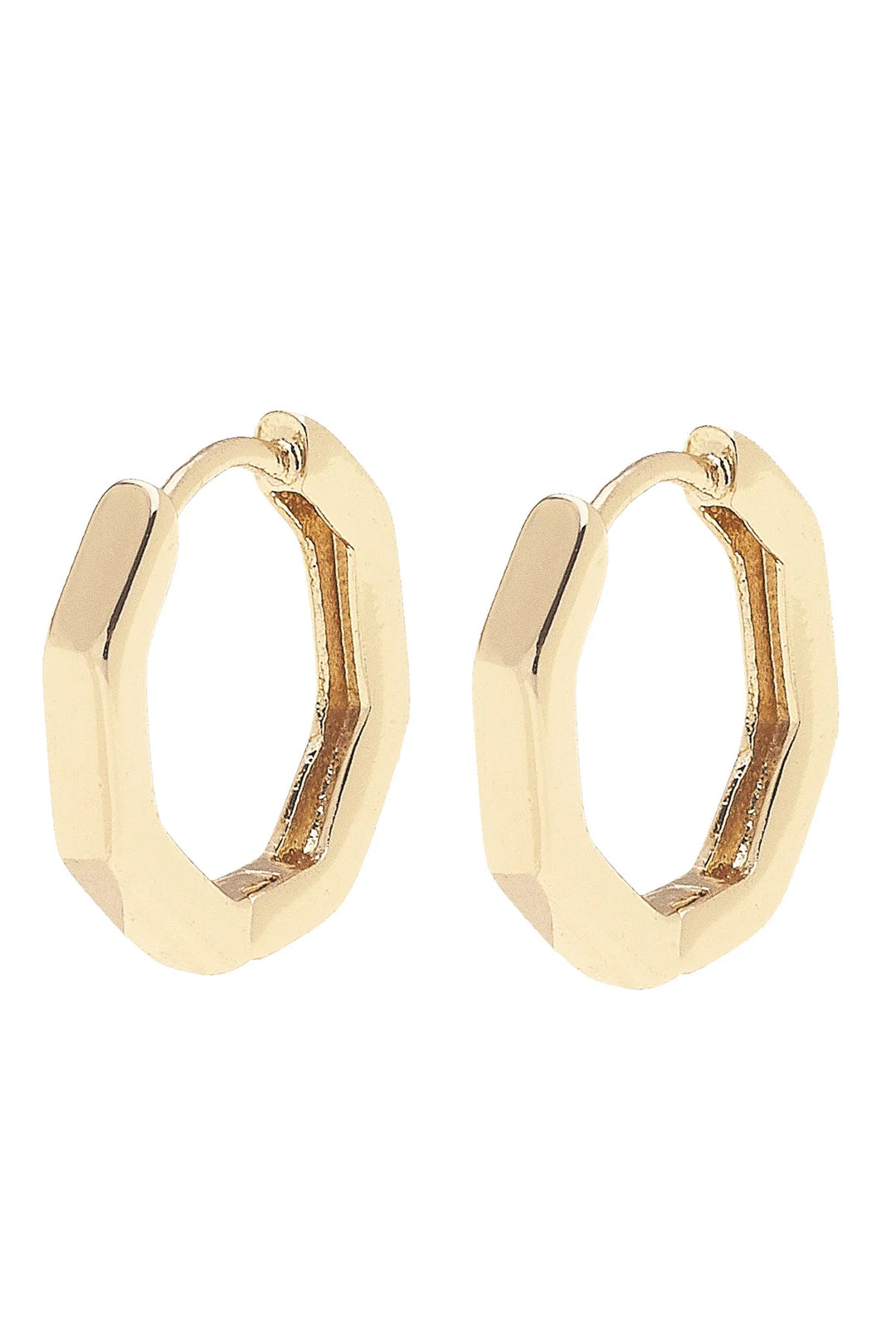 Tai Octagonal Mini Huggie Hoop Earrings in Shiny Gold