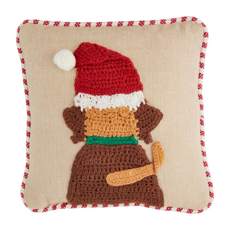 Backwards Dog Mini Crochet Christmas Pillow