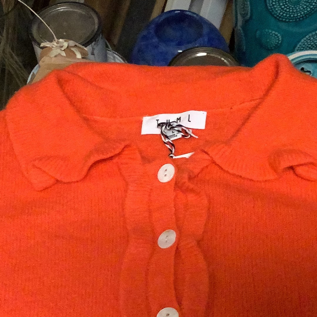 Orange Ruffle Collar Sweater