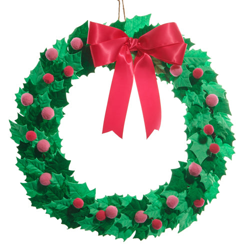 Pink Holly Felt Wreath