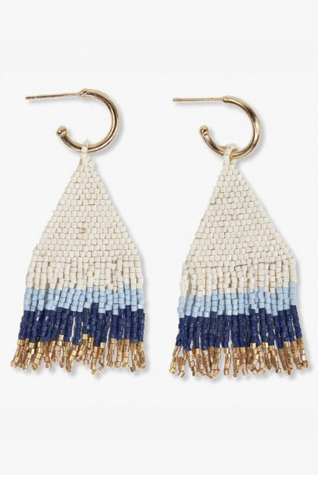 James Mini Gold Hoop Colorblock Beaded Fringe Earrings - Navy