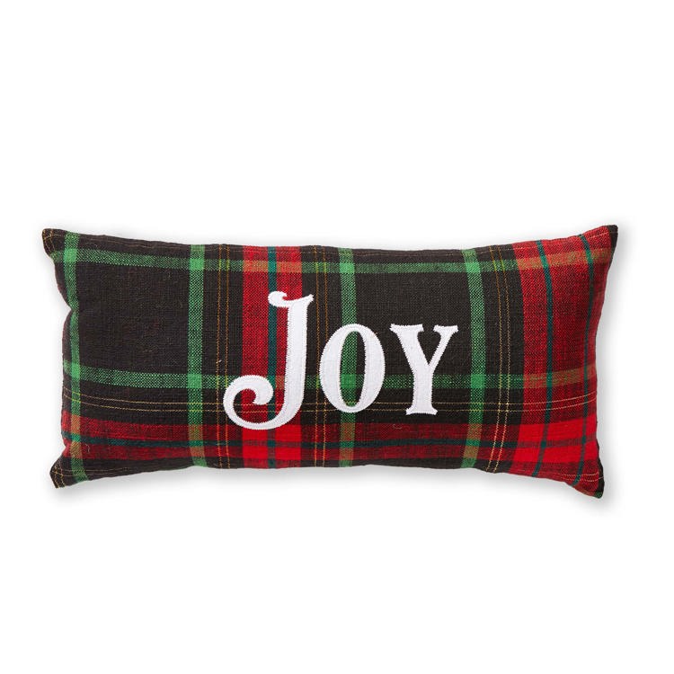 Joy Christmas Plaid Pillow