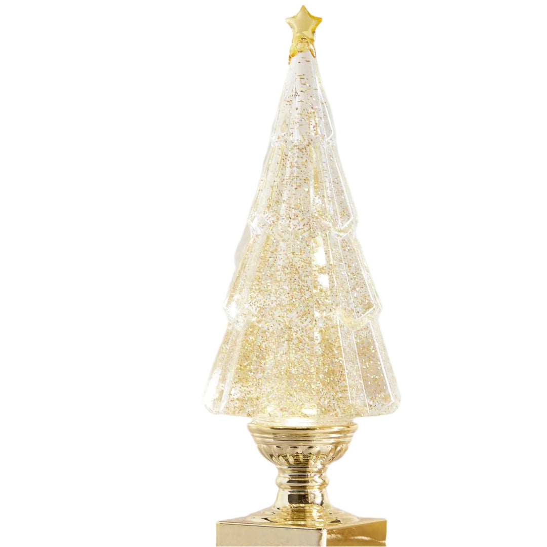 13.75" Lighted Tree with Gold Glitter Swirl