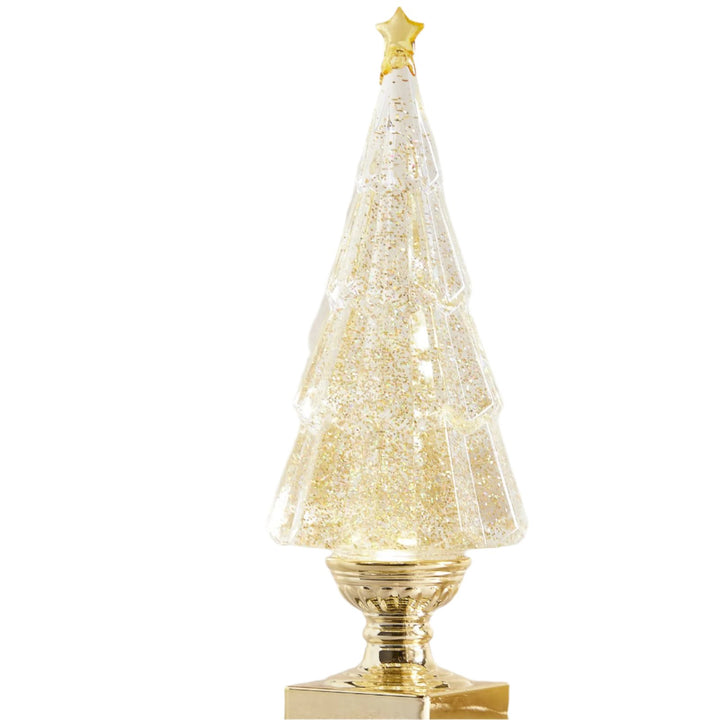13.75" Lighted Tree with Gold Glitter Swirl