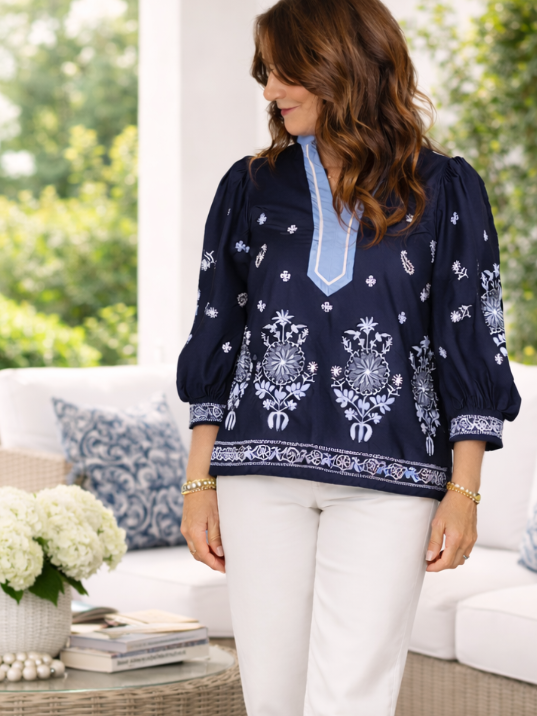 Navy embroidered Top