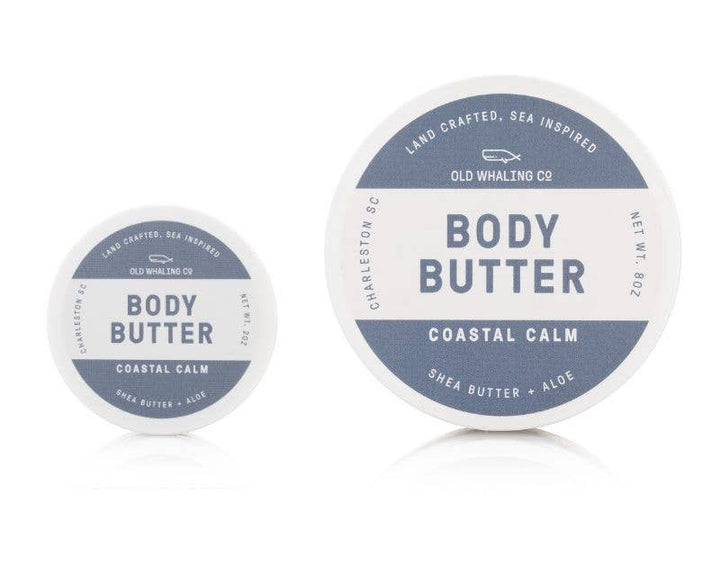 Two containers of Old Whaling Co. body butter on a white background