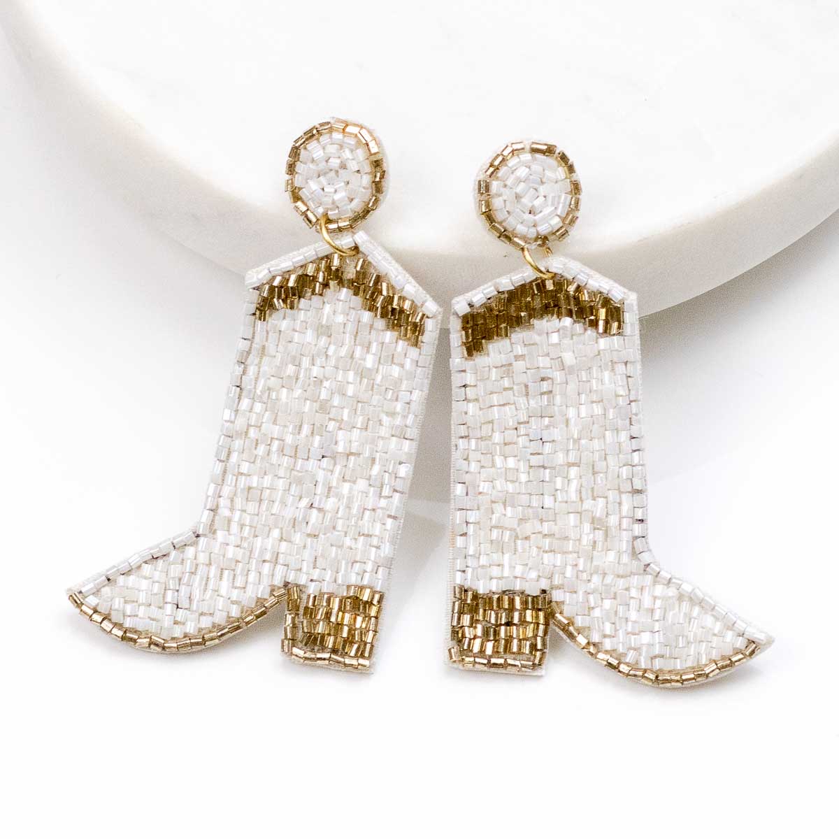 Cowgirl Boots Beaded Earrings - White