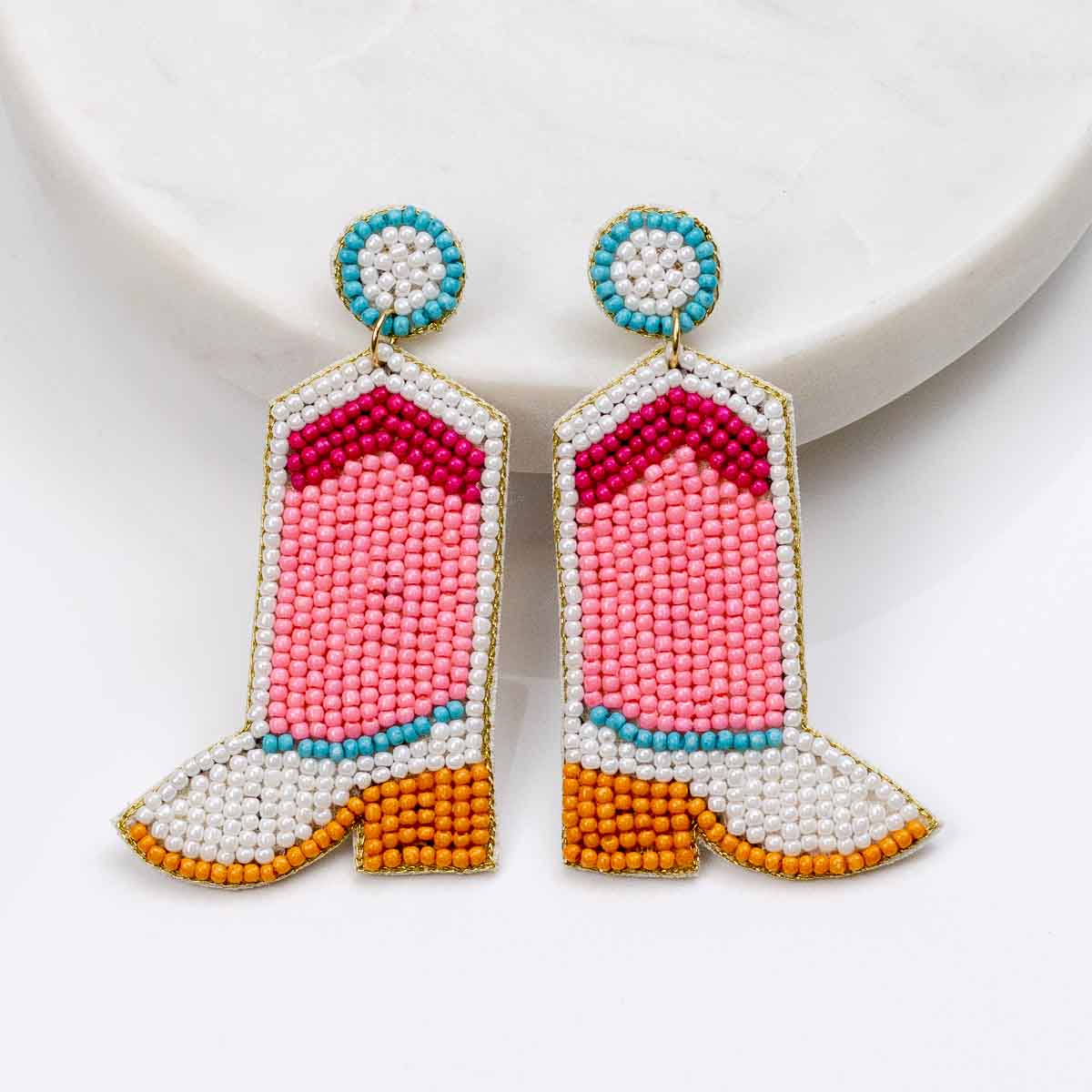 Cowgirl Boots Beaded Earrings - Pink