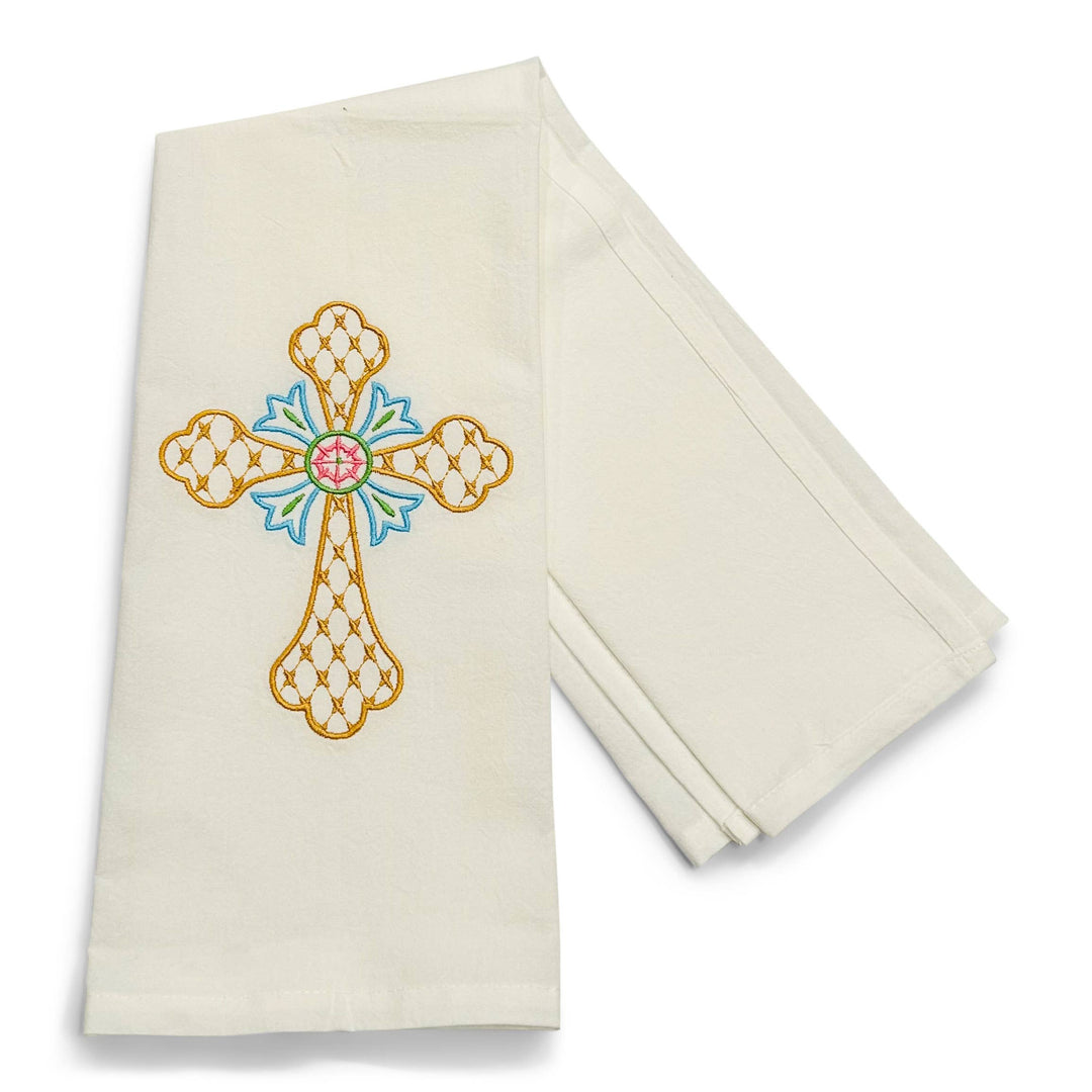 Towel - Fishtail Cross on white