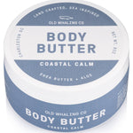 Jar of Old Whaling Co. Body Butter with blue and white label on a white background