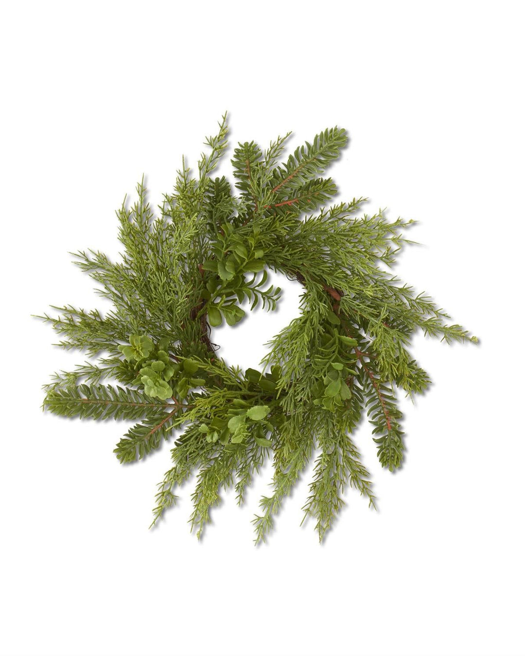 Green artificial wreath on a white background