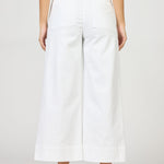 Person wearing white wide-leg pants on a plain background