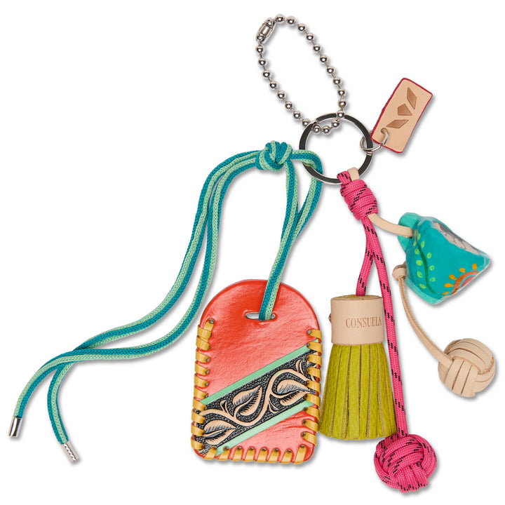 Colorful keychain with decorative elements on a white background