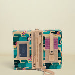 Cactus print wallet with multiple card slots, ID window, and zipper pockets