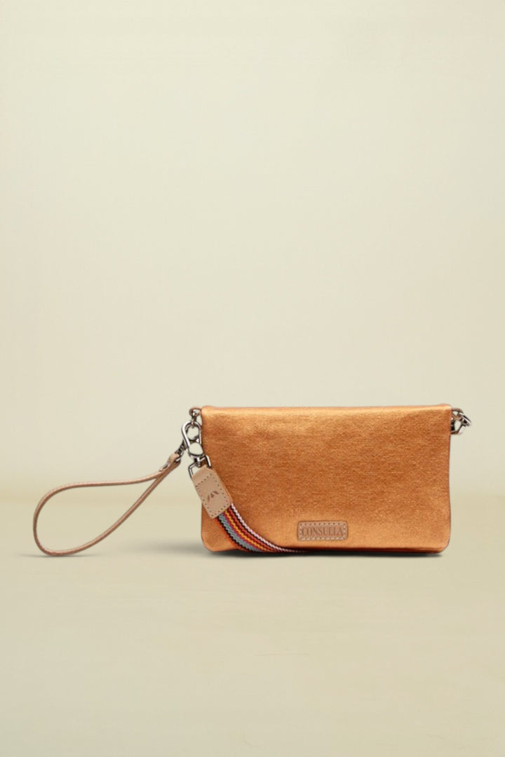 Consuela Bronzed Uptown Crossbody in gold shiimer