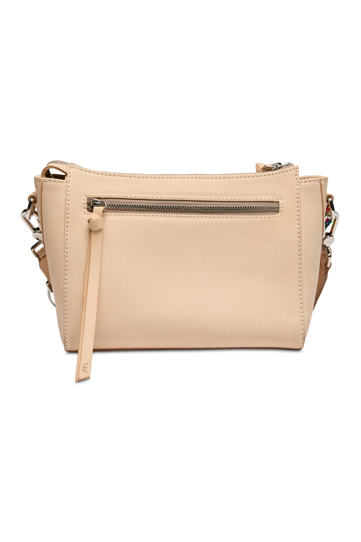 Beige handbag with a strap on a white background