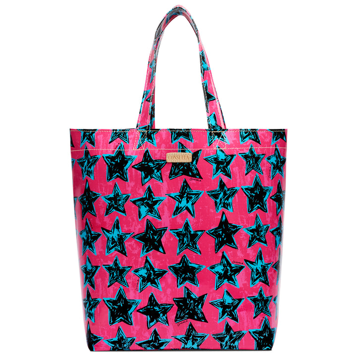 Tote bag with star pattern on a pink background