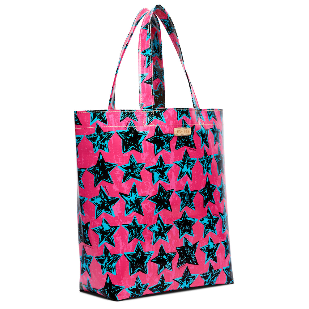 Tote bag with star pattern on a pink background