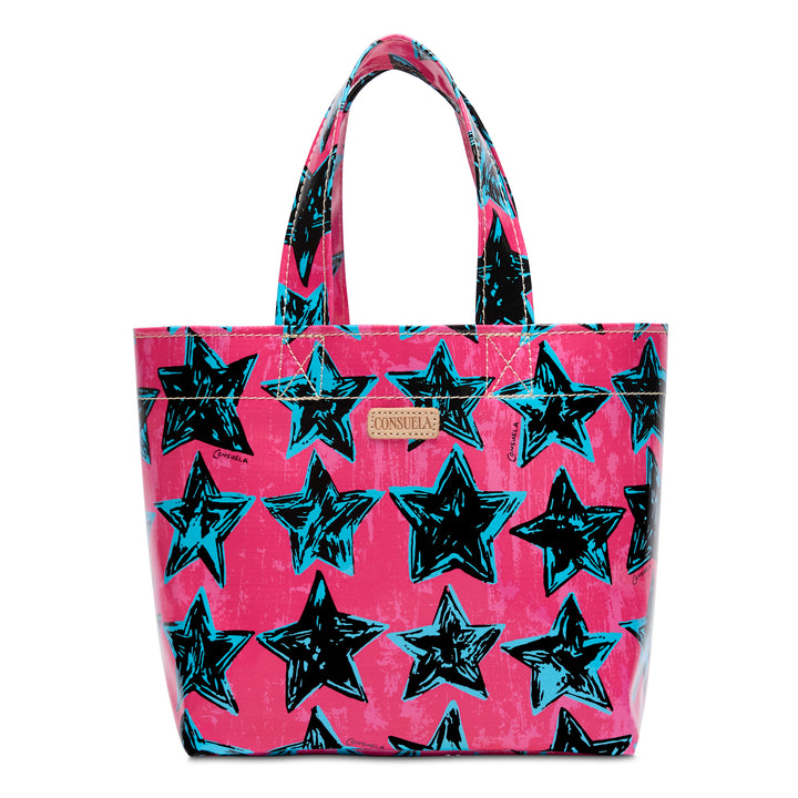 Tote bag with star pattern on a pink background