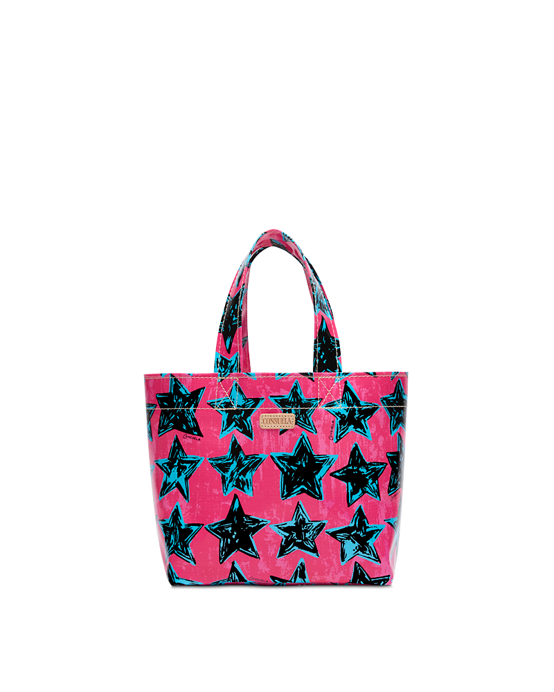 Tote bag with star pattern on a pink background