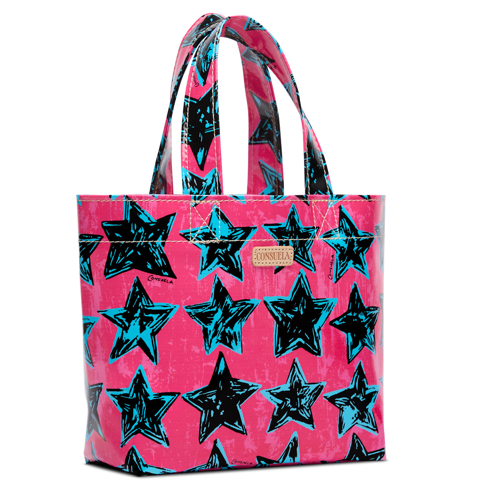 Tote bag with star pattern on a pink background