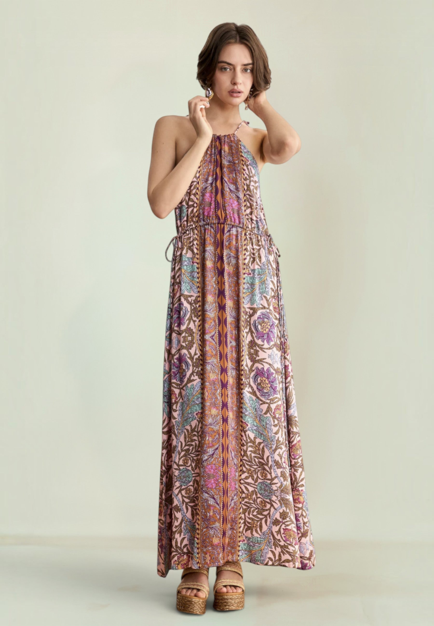 Nekane Genevieve Halter Neck Drawstring Maxi Dress dresses
