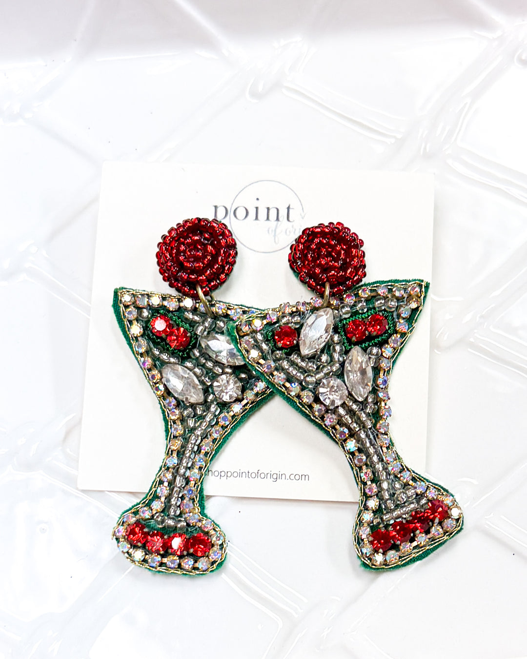 Holiday Martini Beaded Earrings