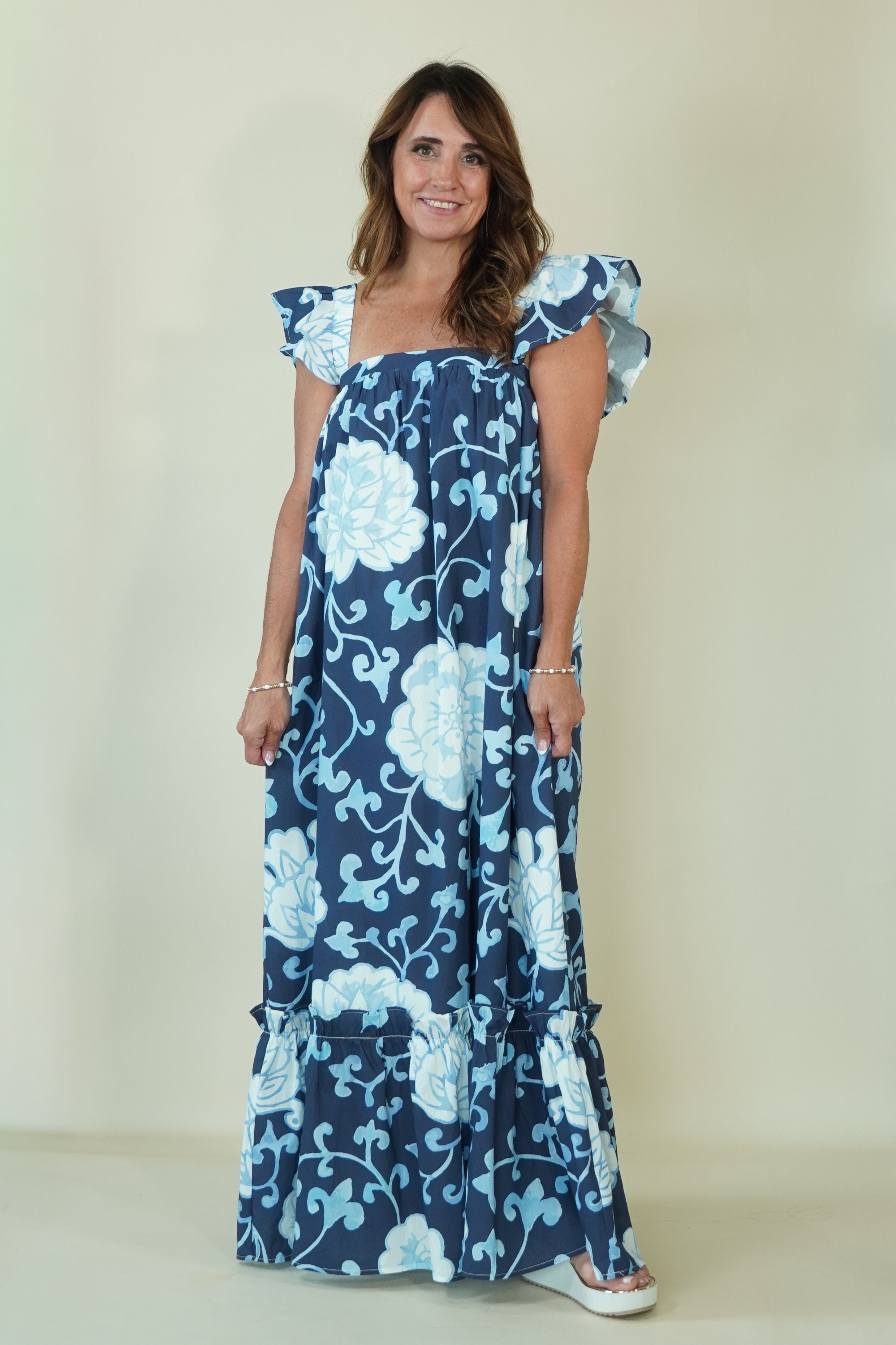 Women's Floral Maxi Dress in Indigo