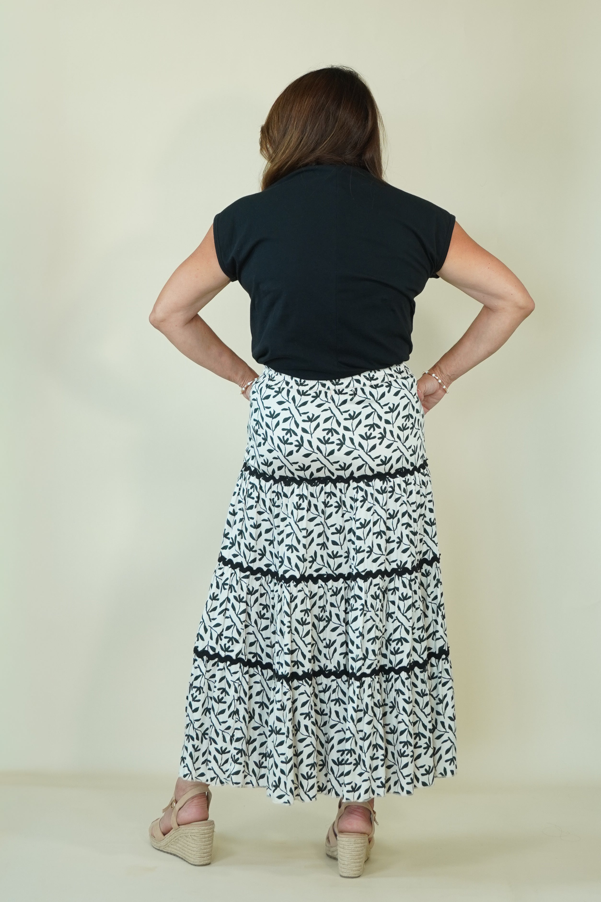 Lucia Leaf Print Tiered Skirt back view