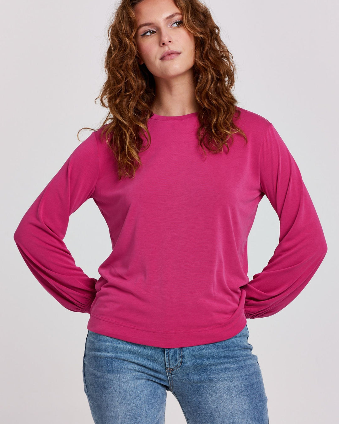Matilda Crewneck Long Sleeve Tee - Azalea