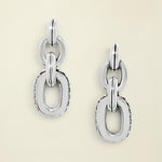 Pair of silver chain-link earrings on a white background