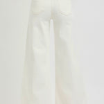 back view of a woman wearing Risen Cream Wide Leg Jeans