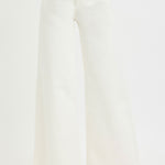 front detailed view of woman wearing Risen Cream Wide Leg Jeans
