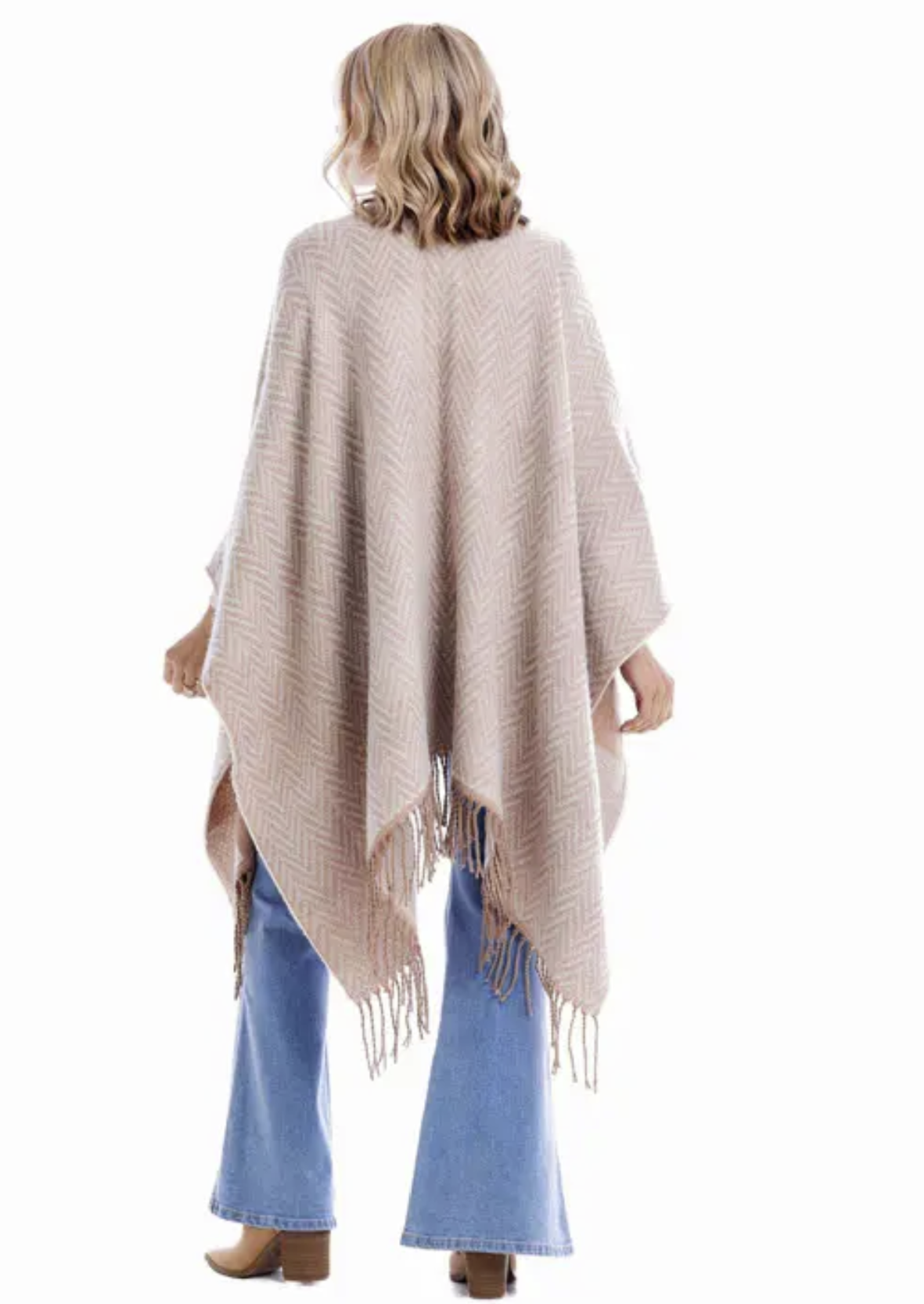 Yvette Reversible Poncho Tan Check