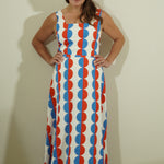 TCEC Red Blue Geometric Circle Print Crop Tank blouses