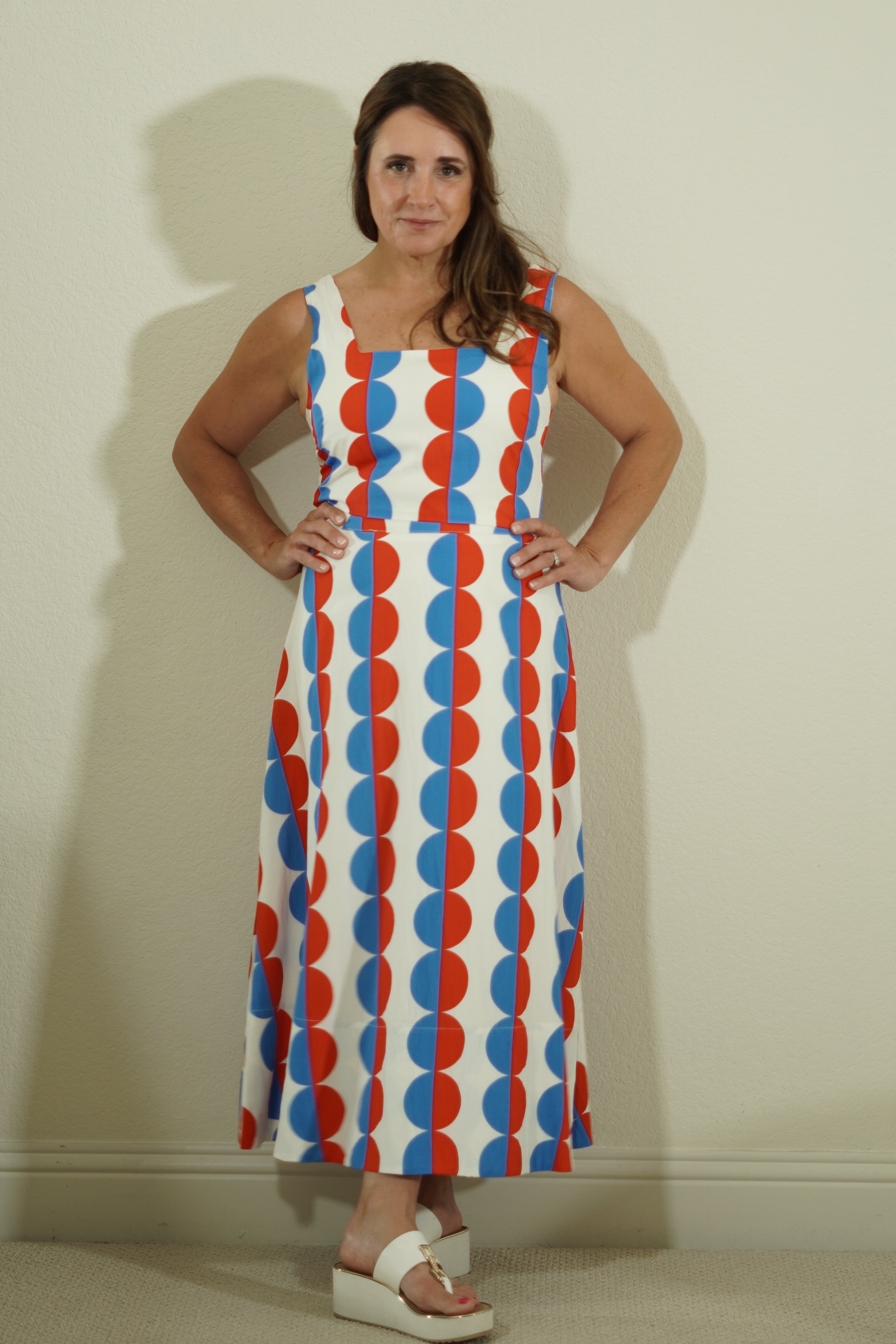 TCEC Red Blue Geometric Circle Print Crop Tank blouses