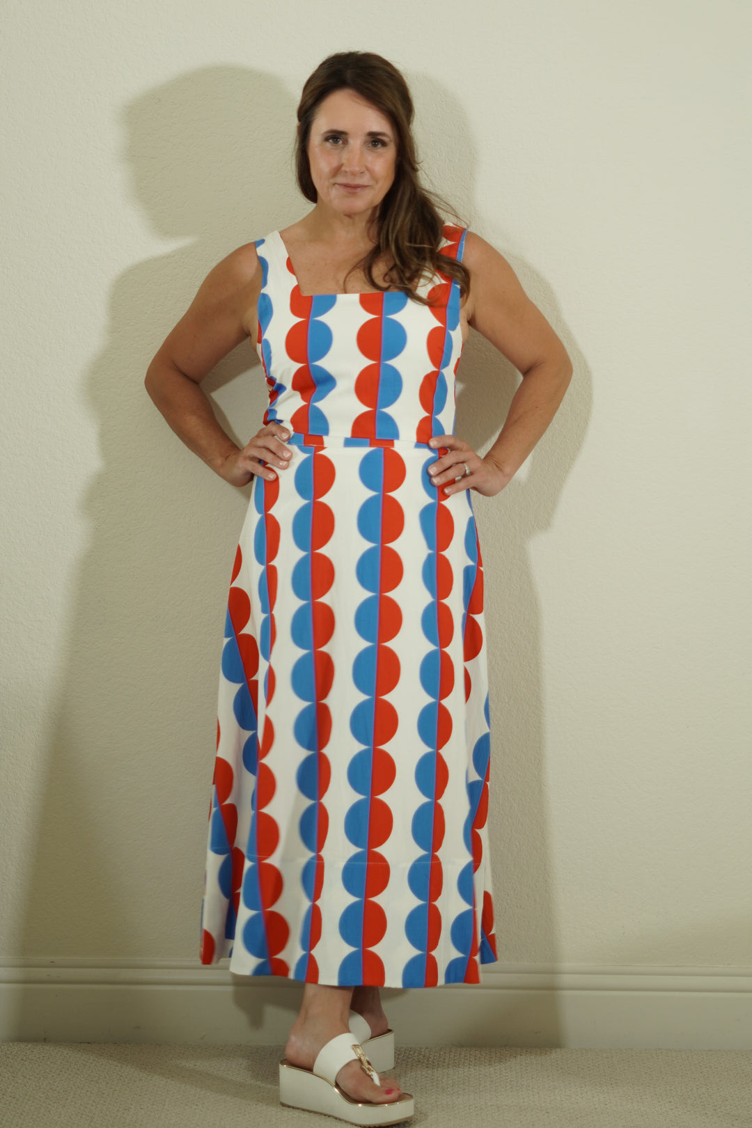TCEC Red Blue Geometric Circle Print Crop Tank blouses