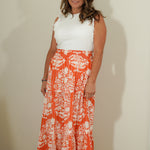 THML Block Print Tiered Maxi Skirt skirts for summer & vacay — styled look