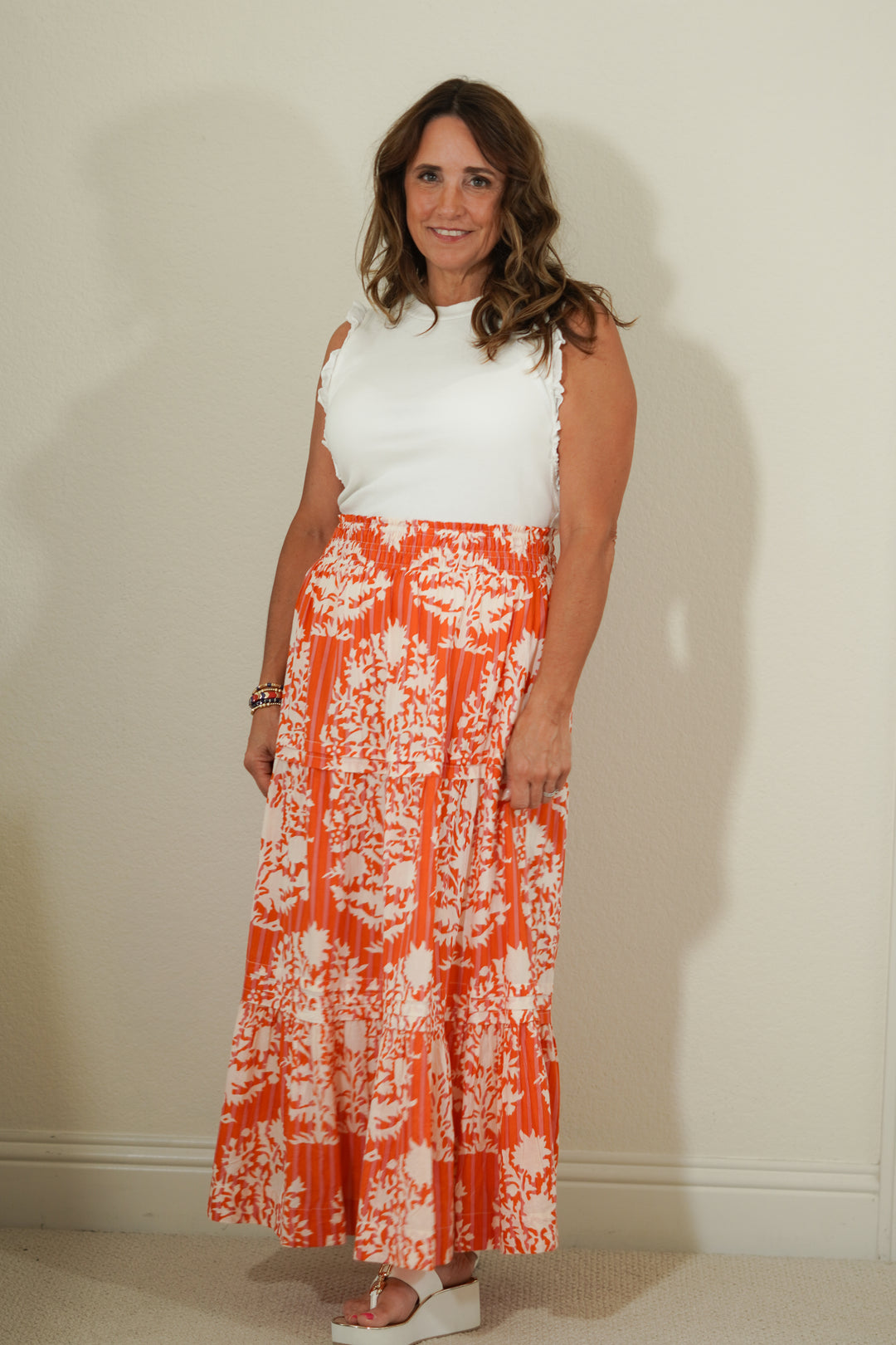 THML Block Print Tiered Maxi Skirt