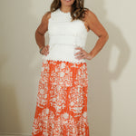 THML Block Print Tiered Maxi Skirt skirts for summer & vacay — front view