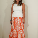 THML Block Print Tiered Maxi Skirt skirts for summer & vacay — detail view
