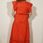 THML Red Eyelet Trim Flutter Sleeve Maxi Dress dresses