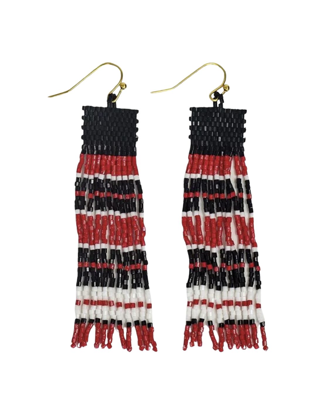 Billie Horizontal Stripes Fringe Earrings - Red & Black