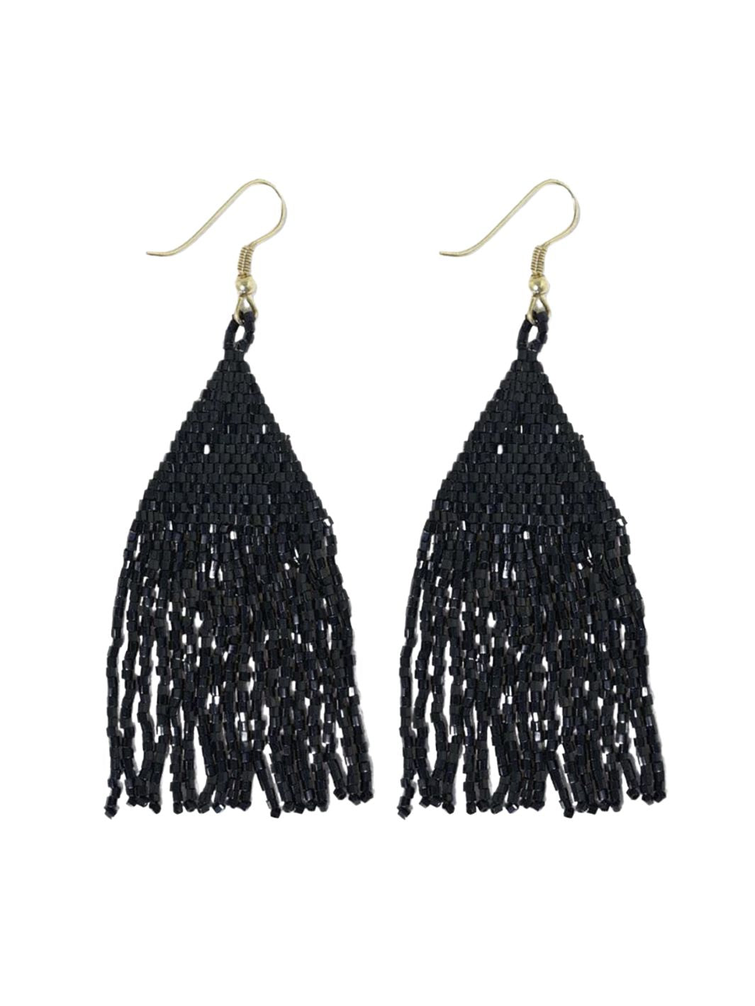 Lexie Solid Beaded Fringe Earrings - Black