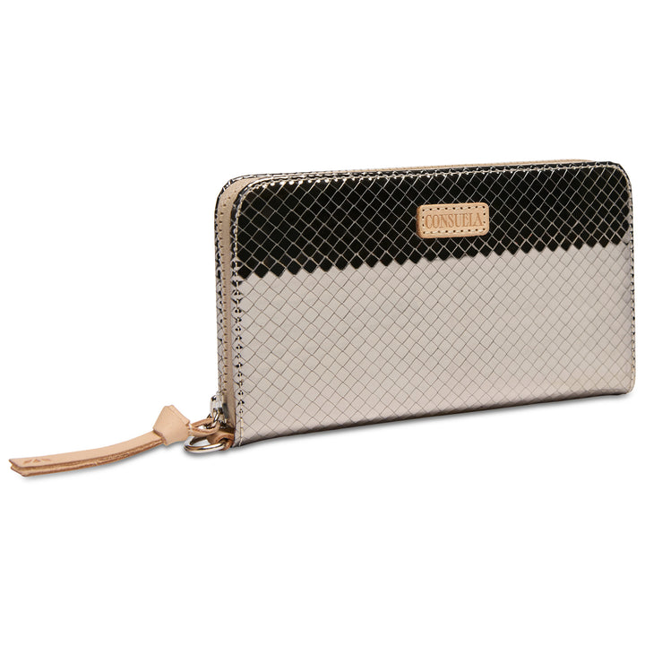 Two-tone wallet with woven pattern on a white background