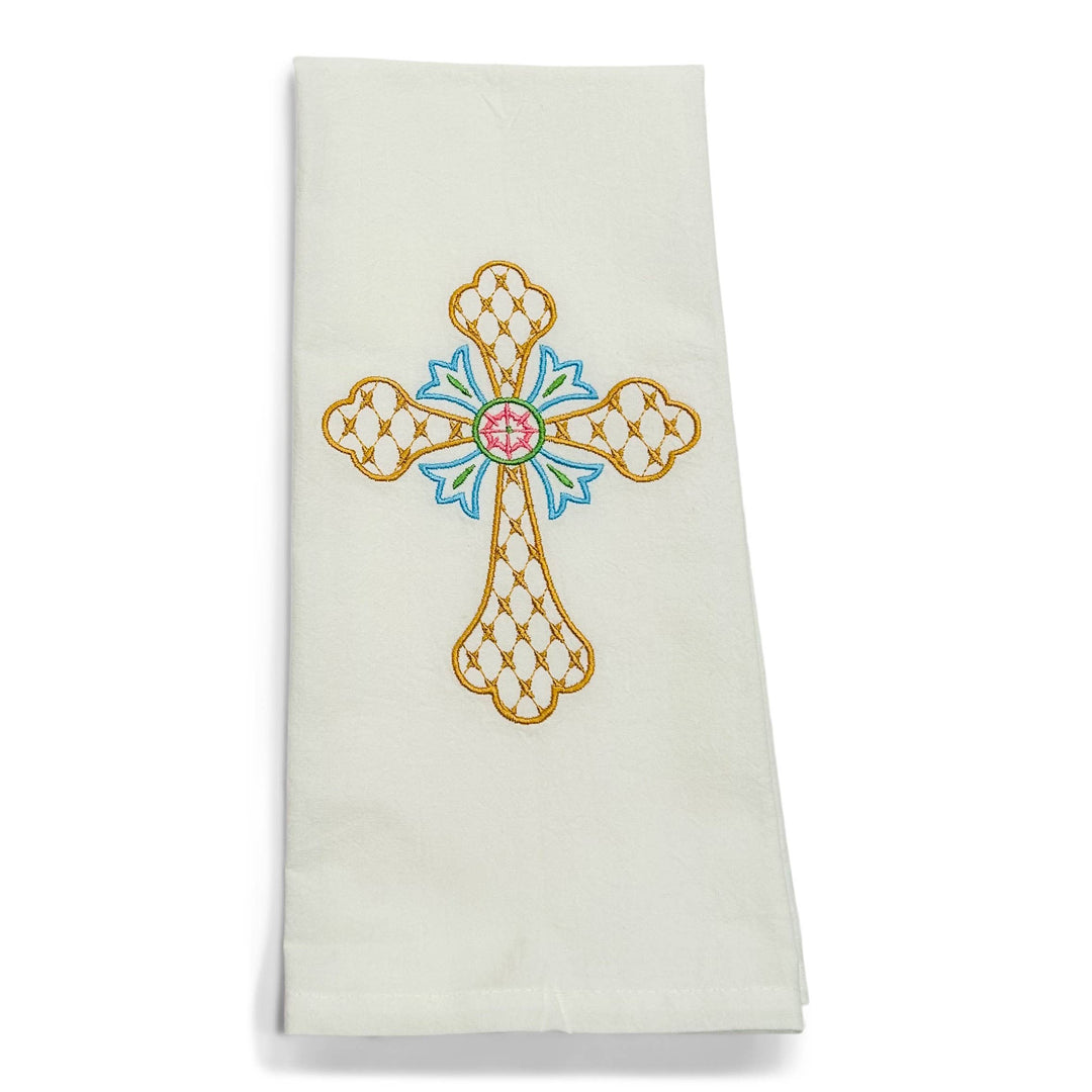 Towel - Fishtail Cross on white