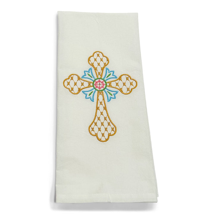 Towel - Fishtail Cross on white