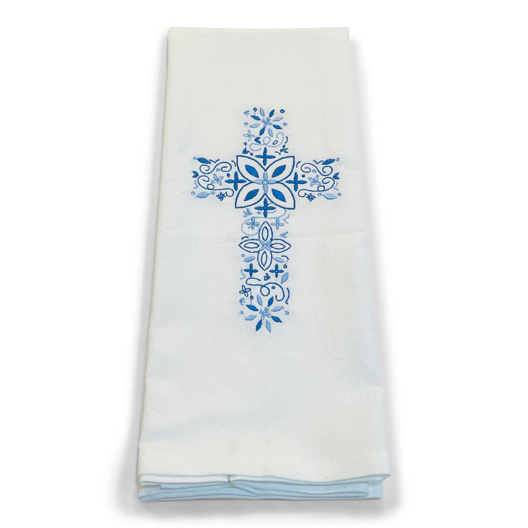 Towel - Blue Floral Cross