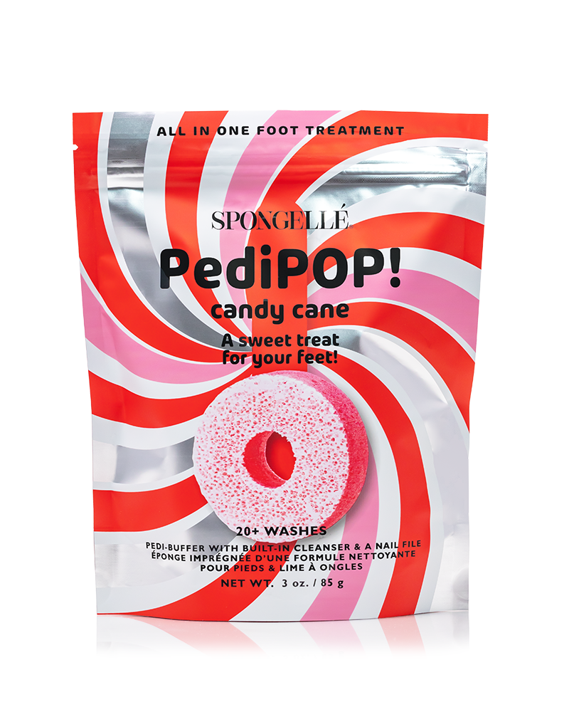 Spongette PediPOP candy cane foot treatment packaging on a white background